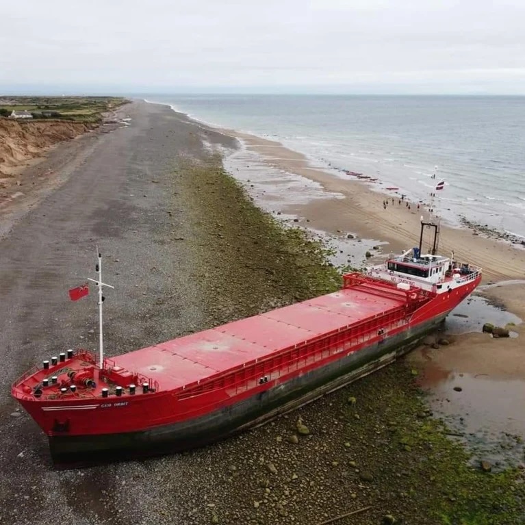 Beached cargo ship